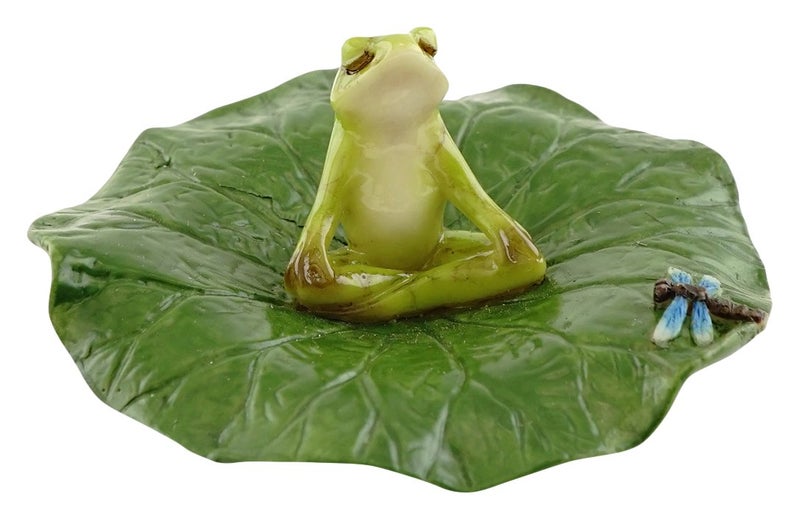 Top Collection Miniature Fairy Garden and Terrarium Frog Meditating on Lotus Leaf with Dragonfly Figurine - Image 1